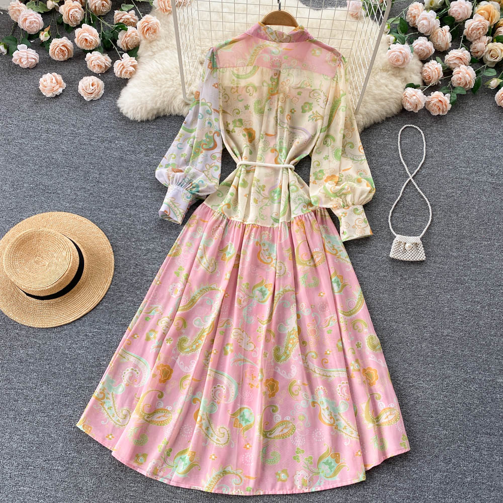 European style dress printing long dress for women