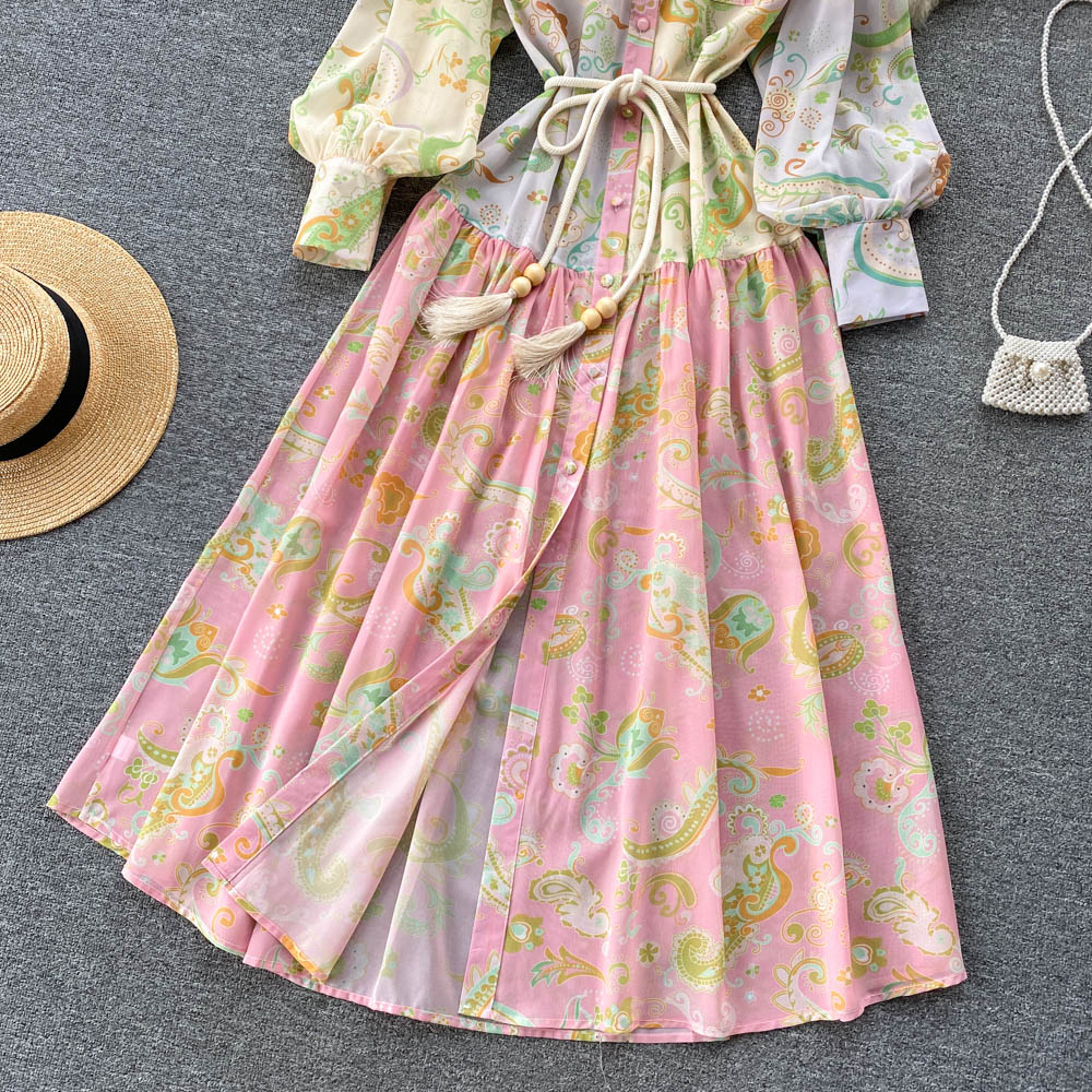 European style dress printing long dress for women