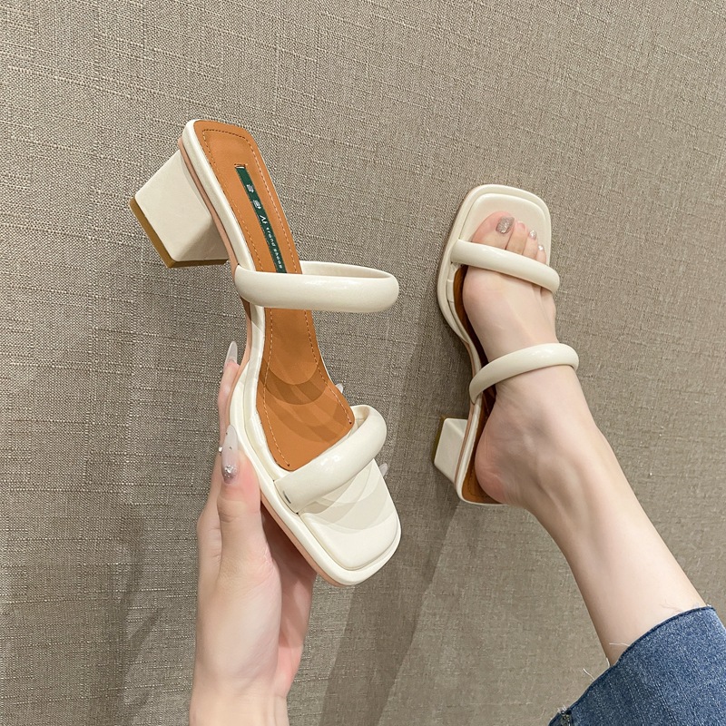 Casual thick high-heeled shoes middle-heel open toe sandals
