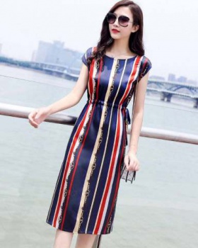 Summer long dress imitation of ice silk stripe long dress