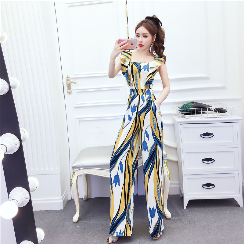 Printing fashion jumpsuit Western style long pants
