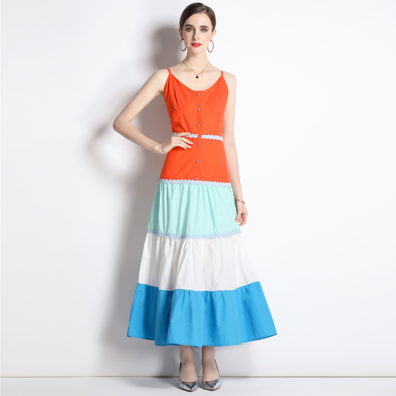 Splice mixed colors dress big skirt long dress