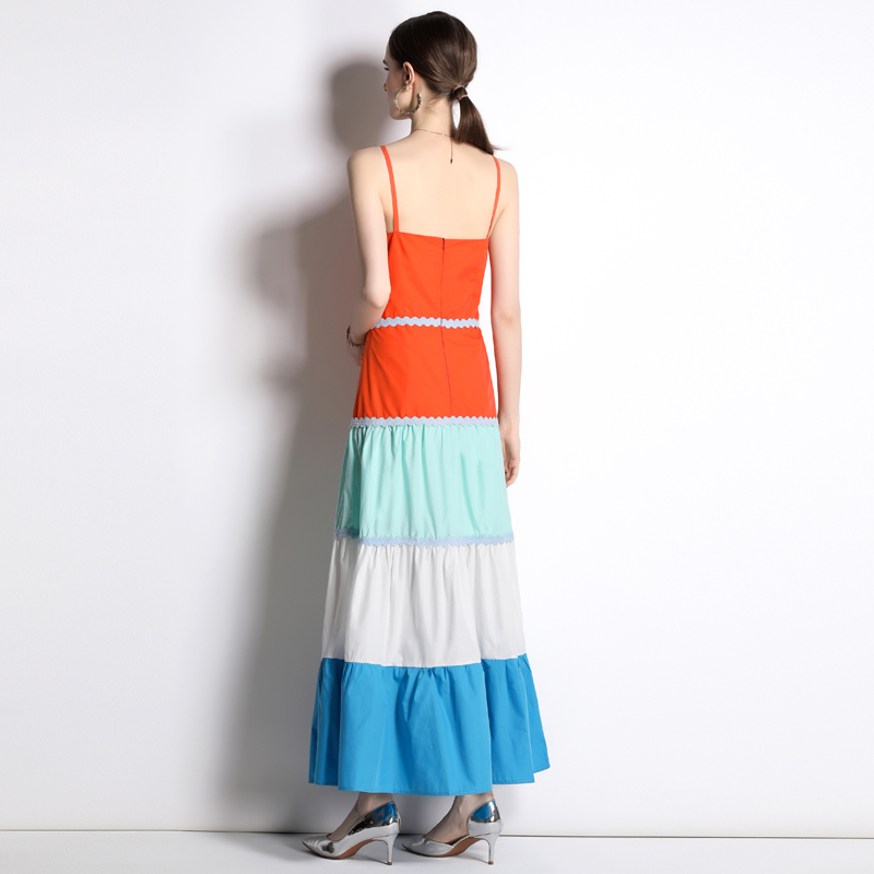 Splice mixed colors dress big skirt long dress