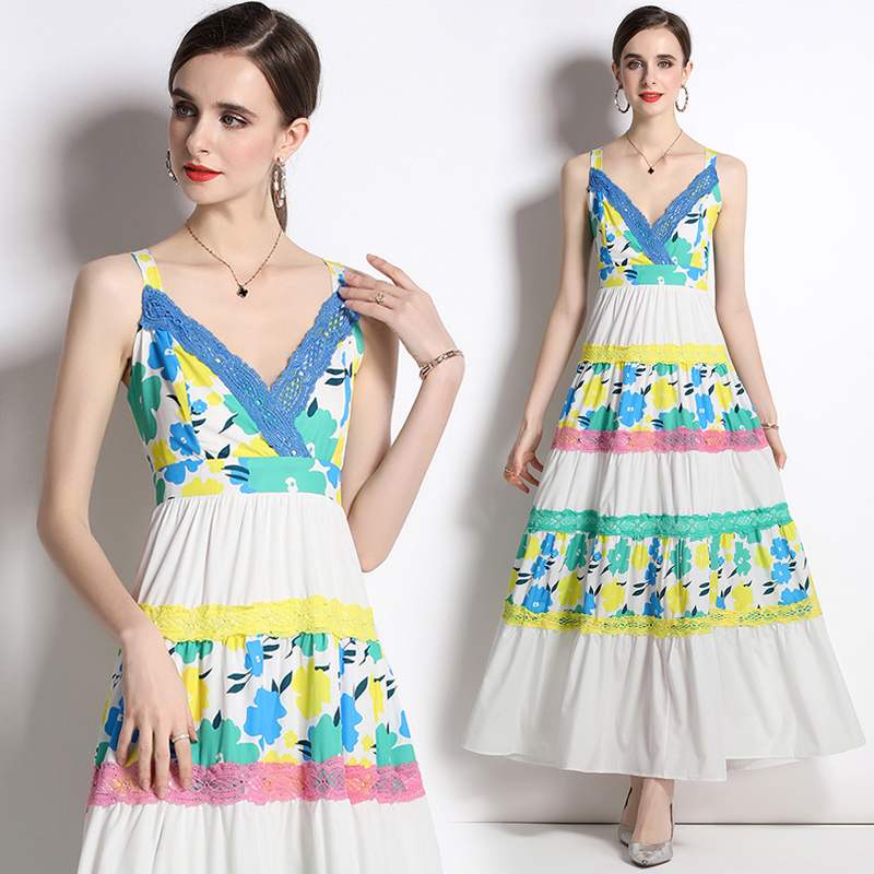 Fashion summer European style sling printing dress