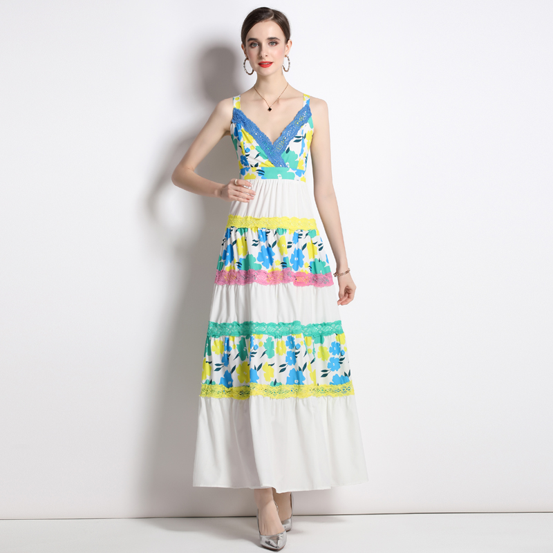 Fashion summer European style sling printing dress