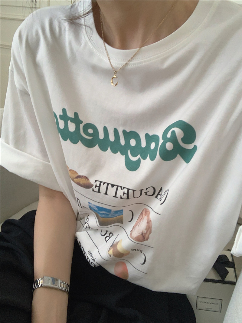 Printing Korean style round neck short sleeve T-shirt