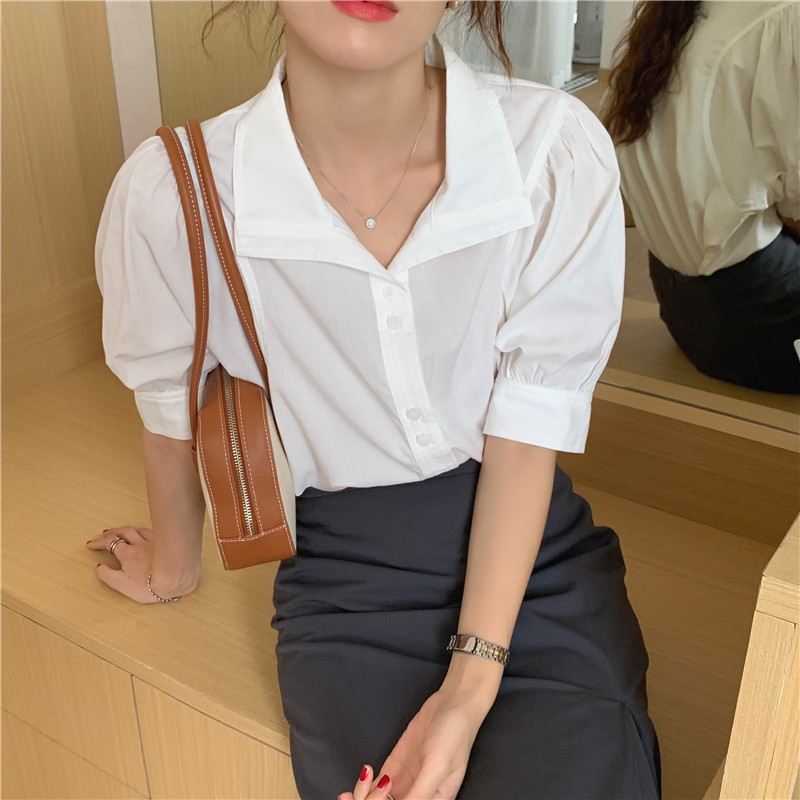 Lapel short sleeve all-match simple Korean style shirt