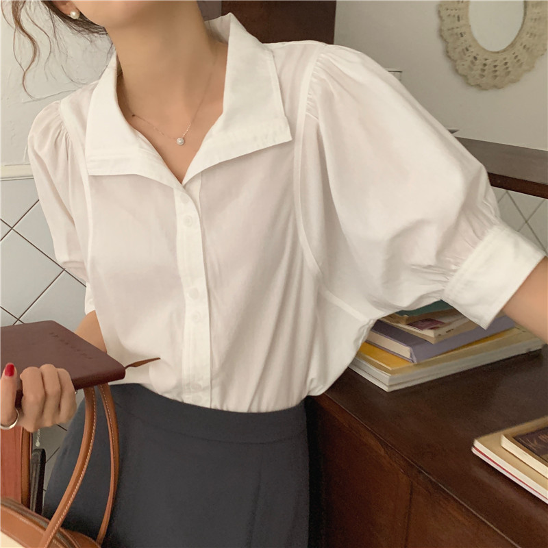 Lapel short sleeve all-match simple Korean style shirt