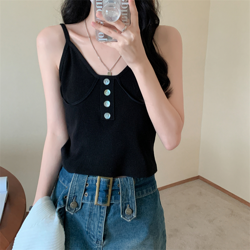 Knitted V-neck tops buckle sling vest