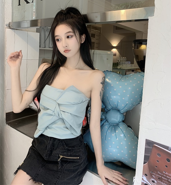 Wrapped chest bow slim irregular tops