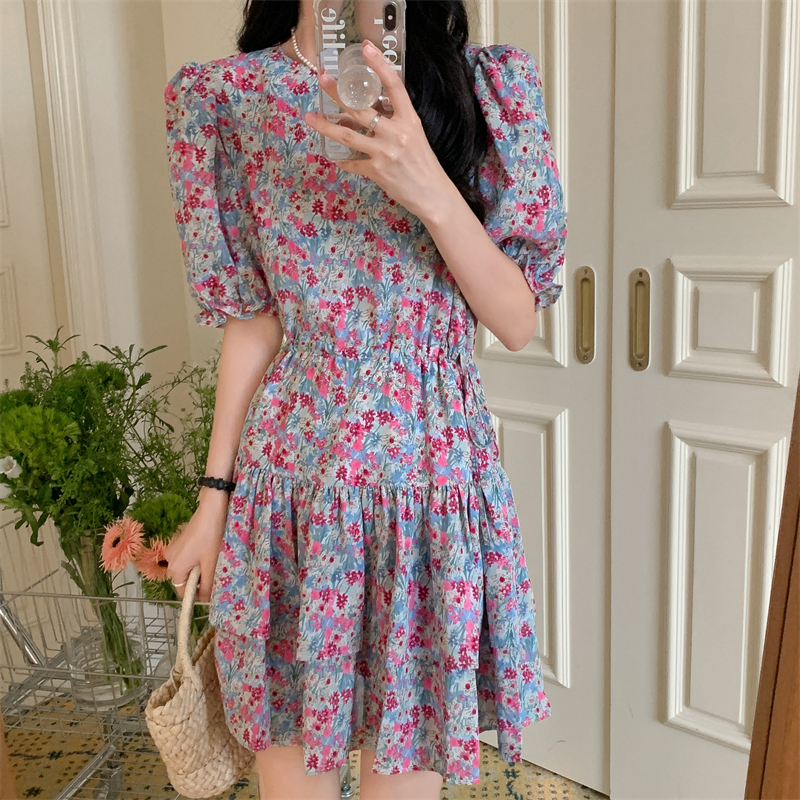 High waist chiffon cake floral dress