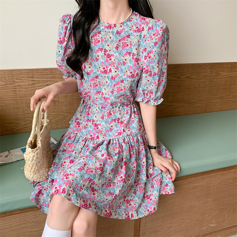 High waist chiffon cake floral dress