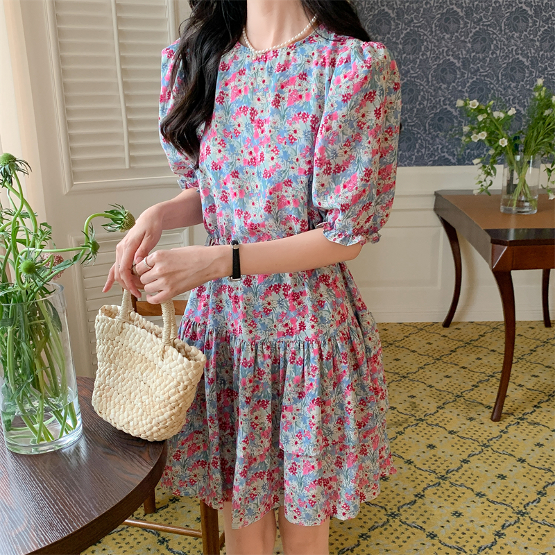 High waist chiffon cake floral dress