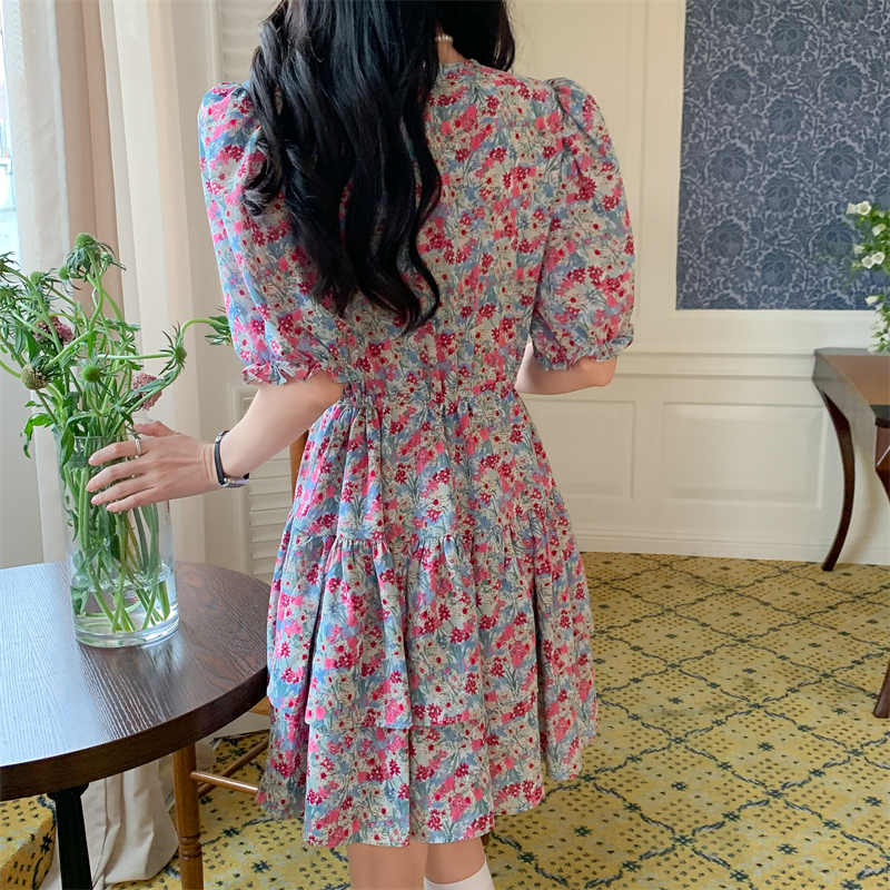 High waist chiffon cake floral dress