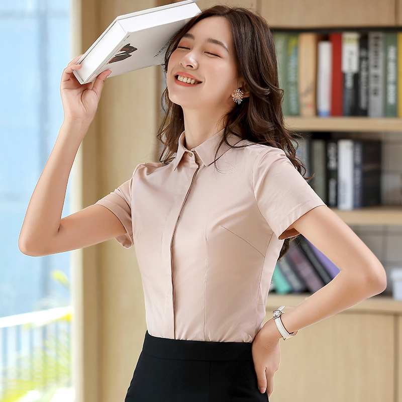 Slim white shirt short sleeve work clothing for women