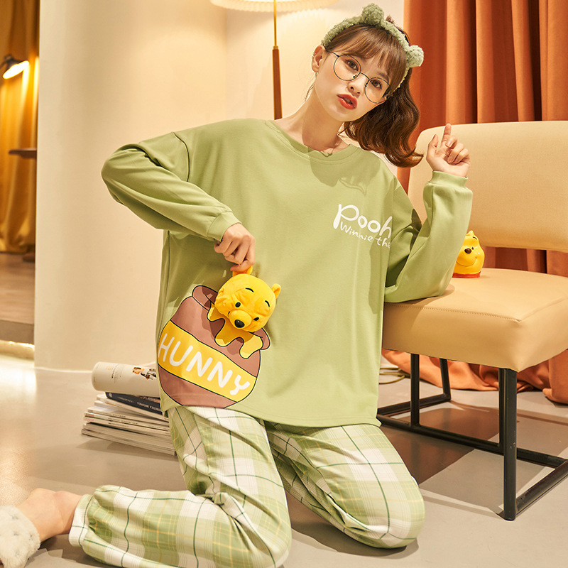 Korean style pants pullover pajamas 2pcs set for women