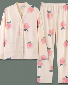 Printing long sleeve homewear peach pajamas 2pcs set