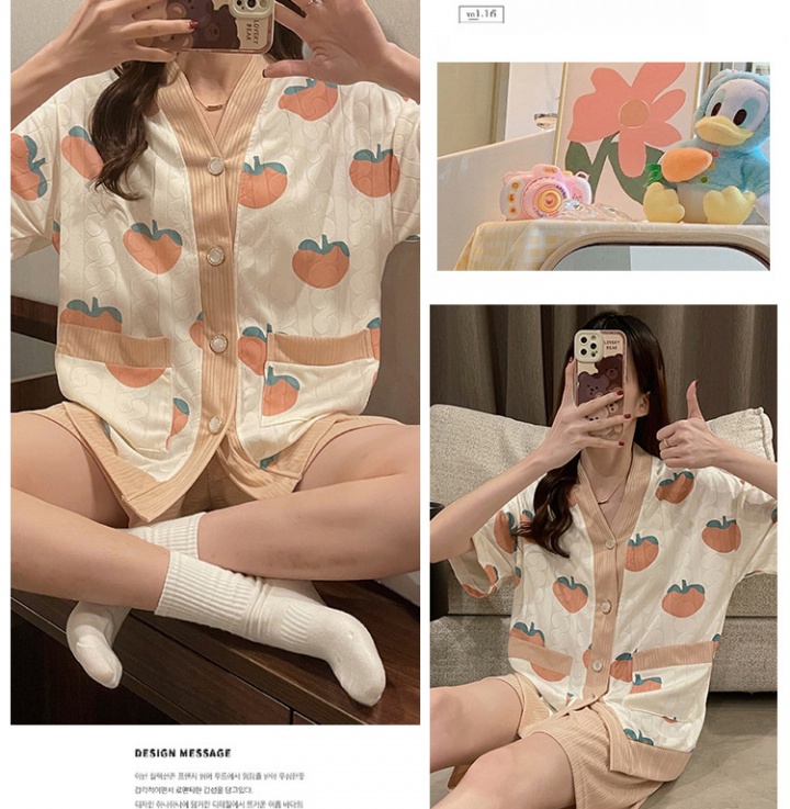 Homewear peach summer short sleeve pajamas 2pcs set