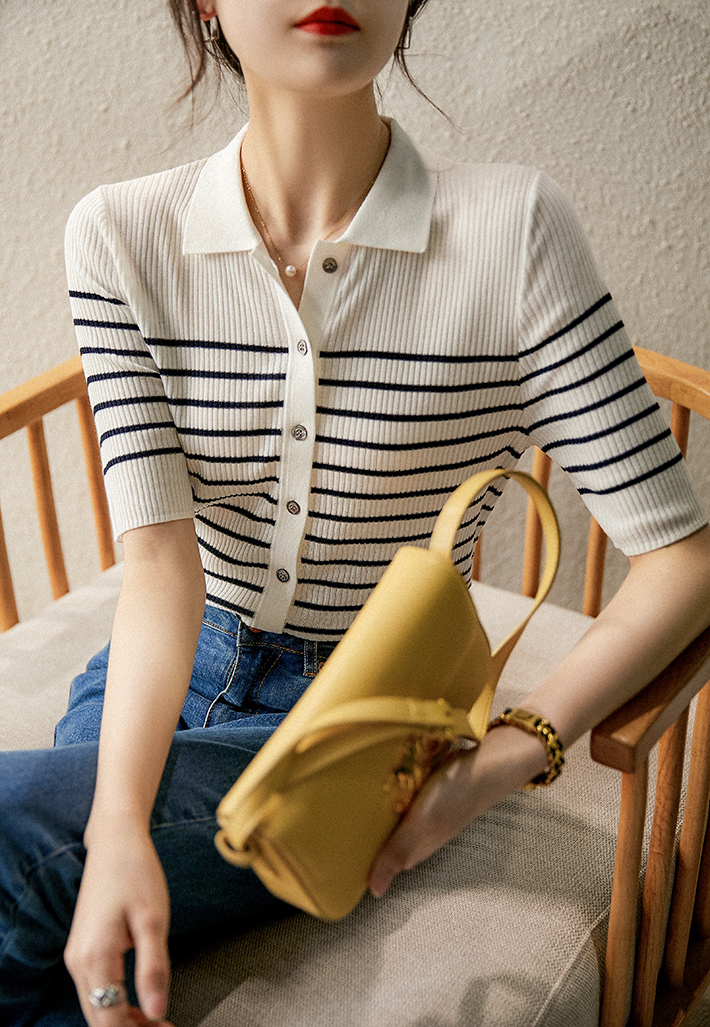 France style knitted stripe summer lazy silk cardigan