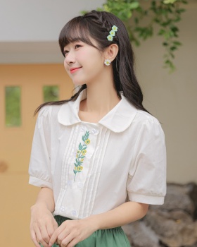 Short retro embroidered flowers all-match loose shirt