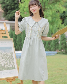 Embroidered national style long dress doll collar dress