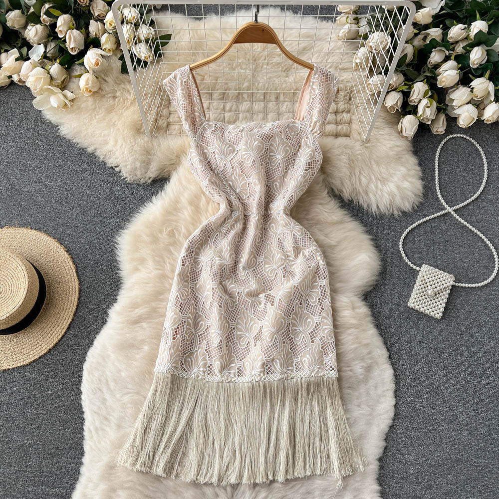 Hollow summer slim ladies sling tassels dress for women