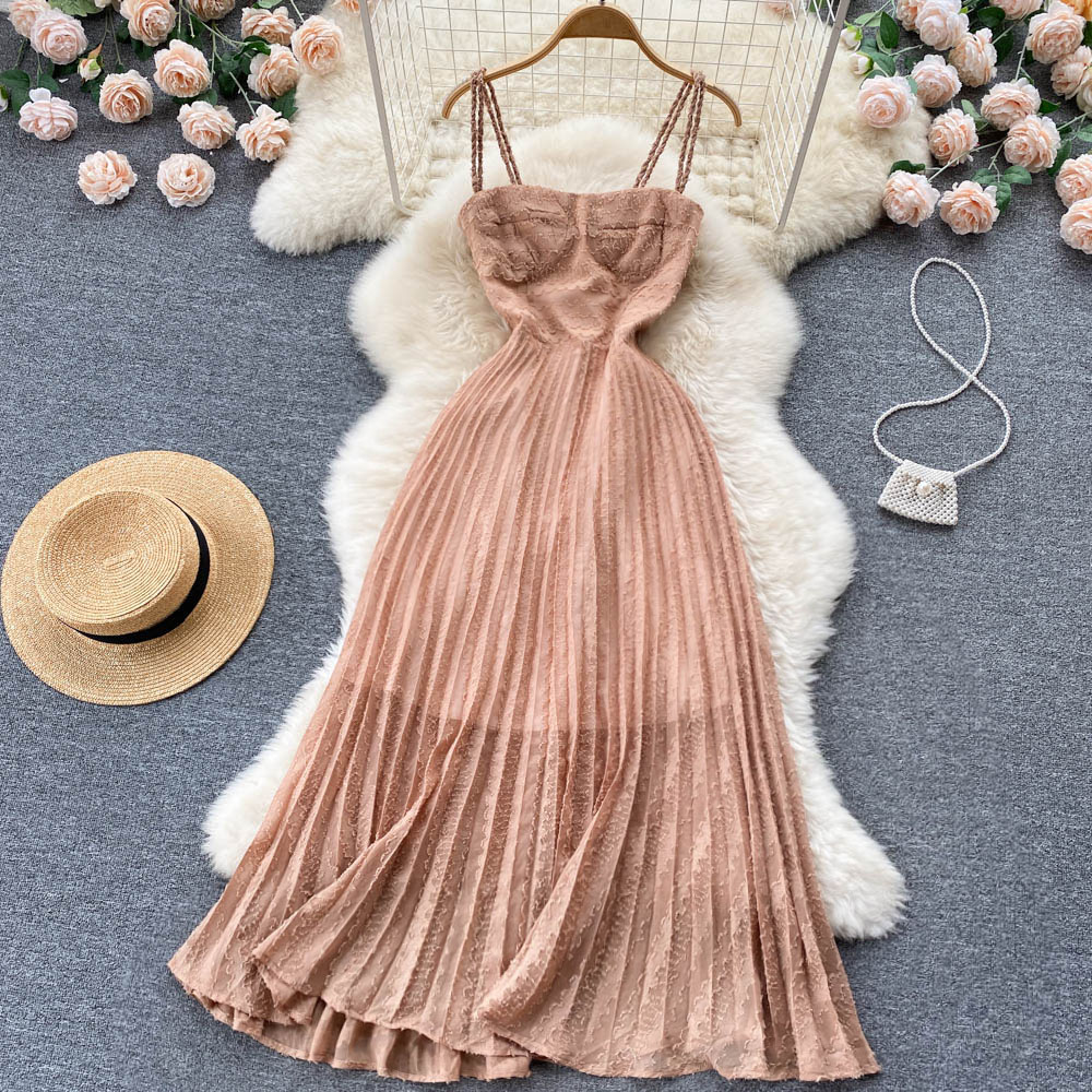 Vacation slim beautiful beach dress halter sling dress