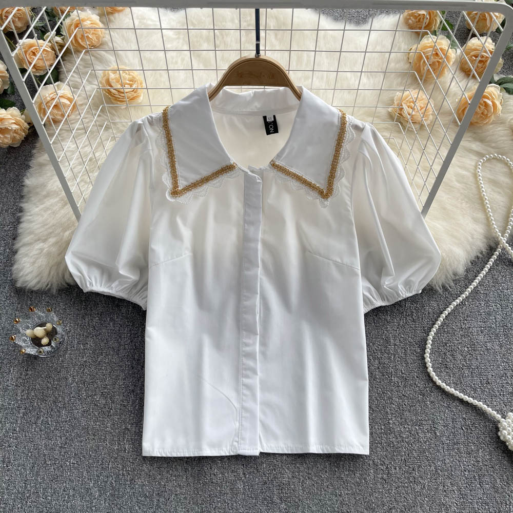 White temperament Casual shirt puff sleeve fashion tops for women