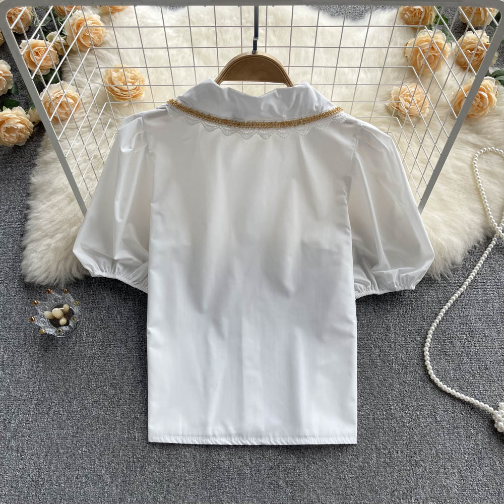 White temperament Casual shirt puff sleeve fashion tops for women