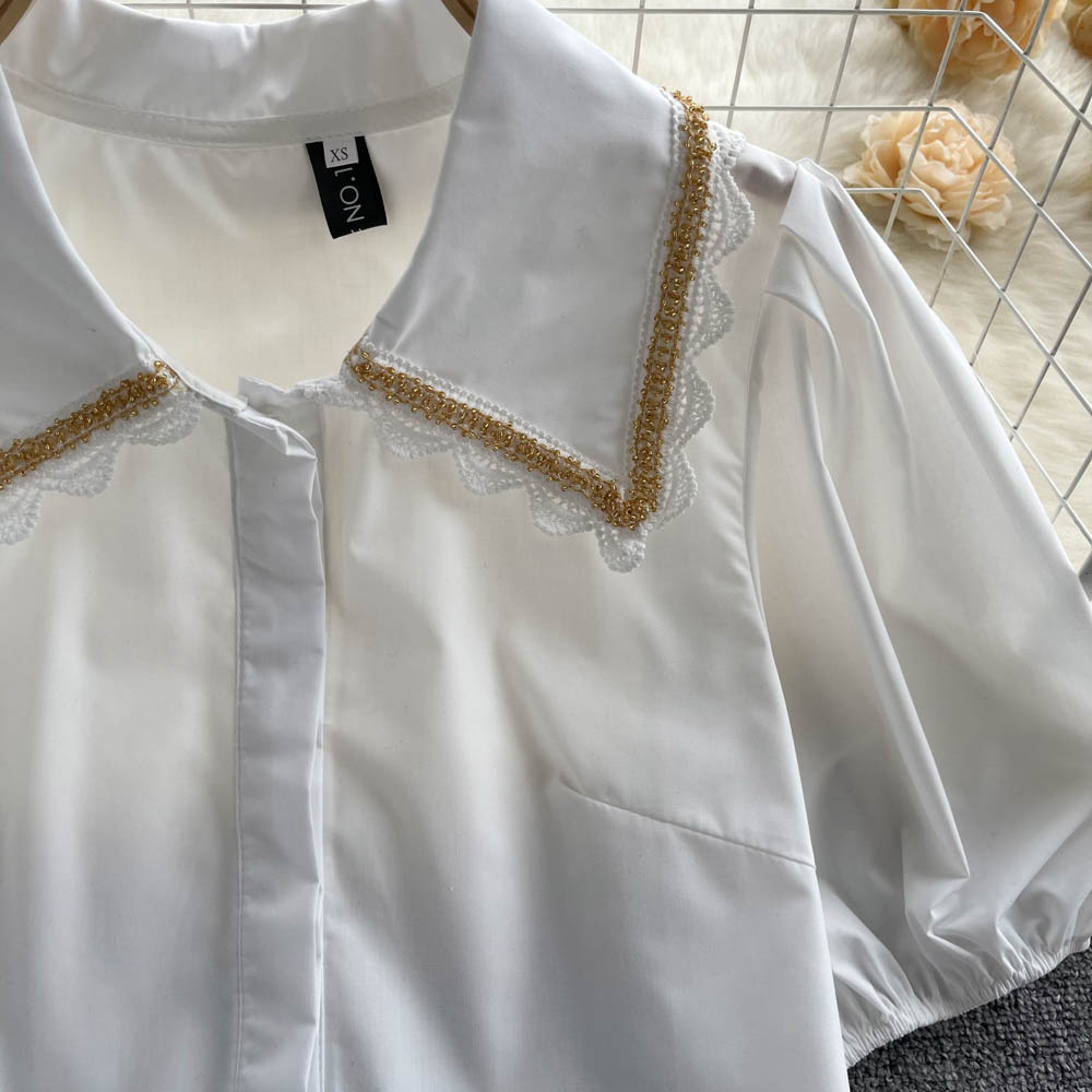 White temperament Casual shirt puff sleeve fashion tops for women