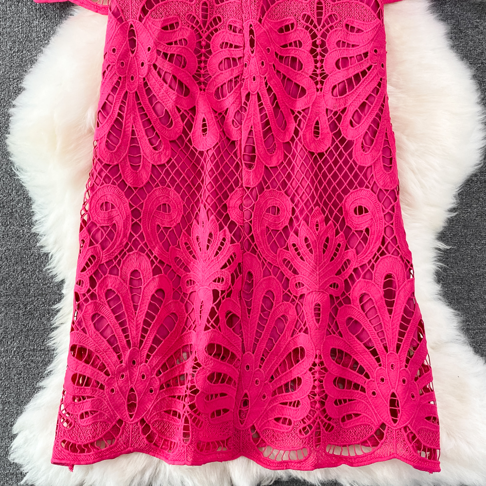Retro hollow slim crochet summer loose lace dress