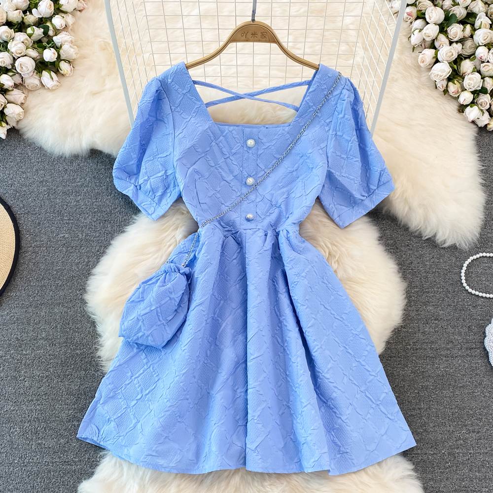 Tender thick and disorderly square collar slim dress