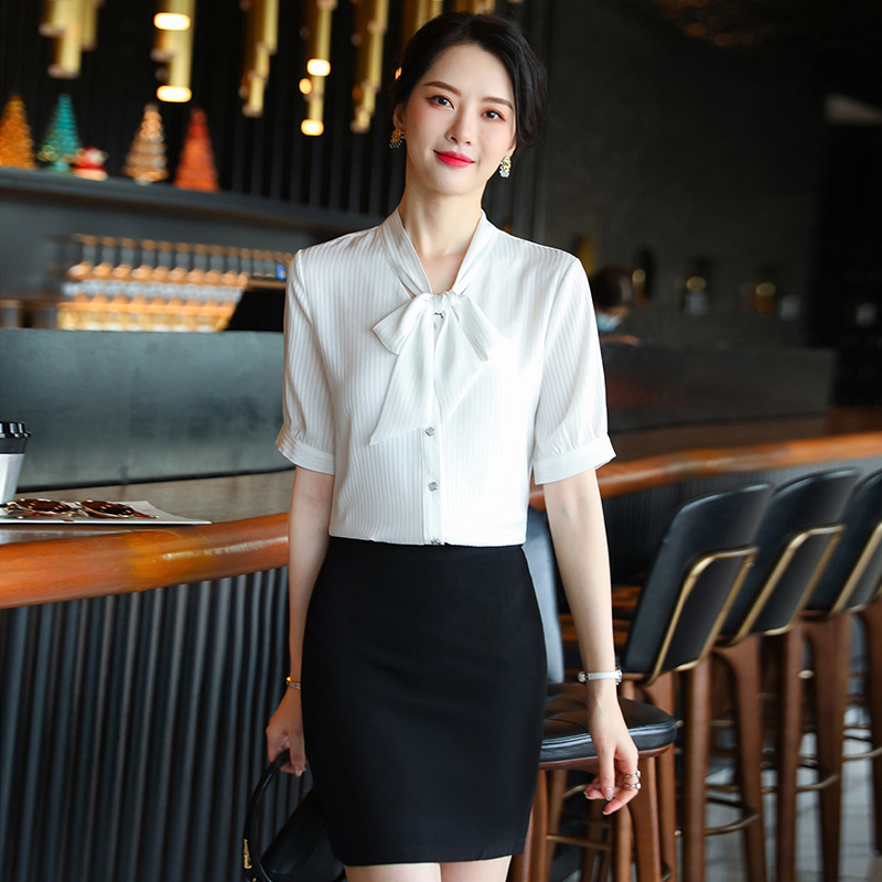 Fashion bow business suit short sleeve shirt for women