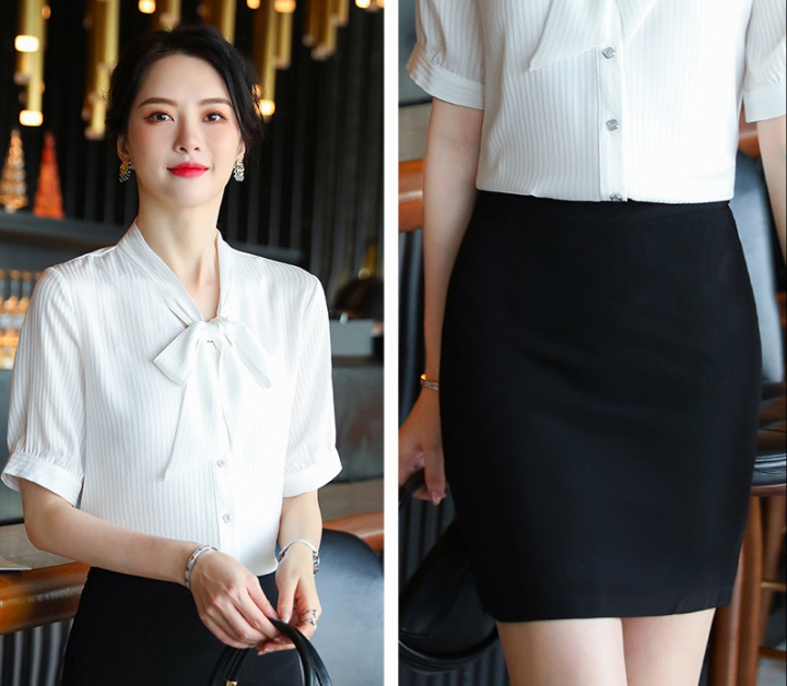 Fashion bow business suit short sleeve shirt for women