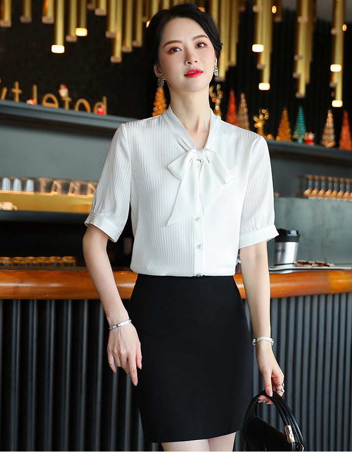 Fashion bow business suit short sleeve shirt for women