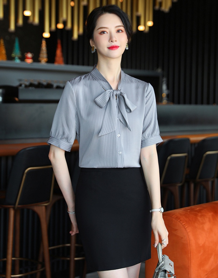 Fashion bow business suit short sleeve shirt for women