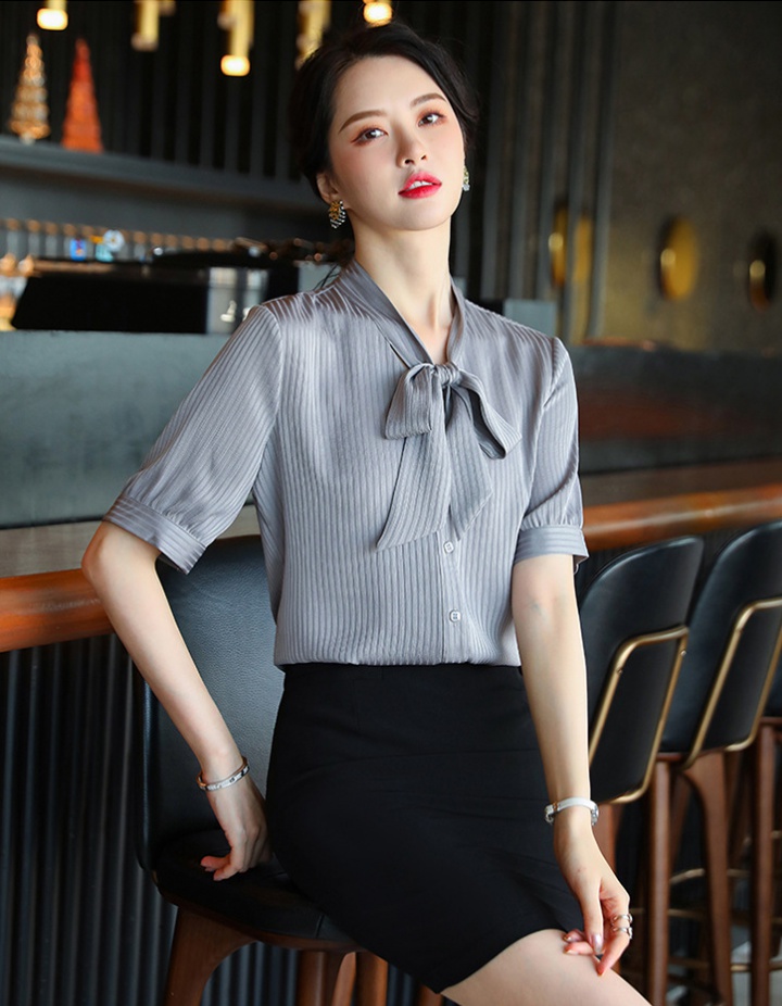 Fashion bow business suit short sleeve shirt for women