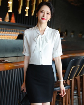Fashion bow business suit short sleeve shirt for women