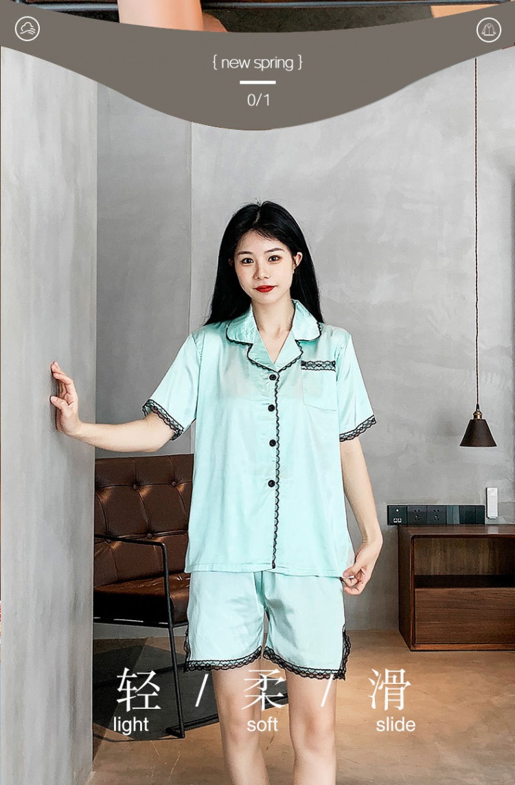Simple ice silk fashion summer homewear pajamas 2pcs set for women