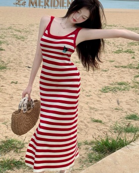 Split thin long strap dress slim summer dress for women