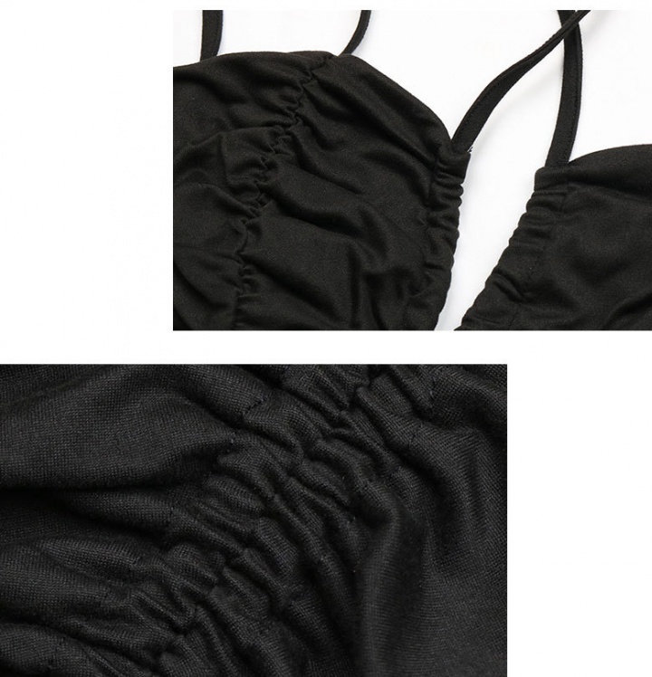 Black pure slim sling pinched waist fold European style dress