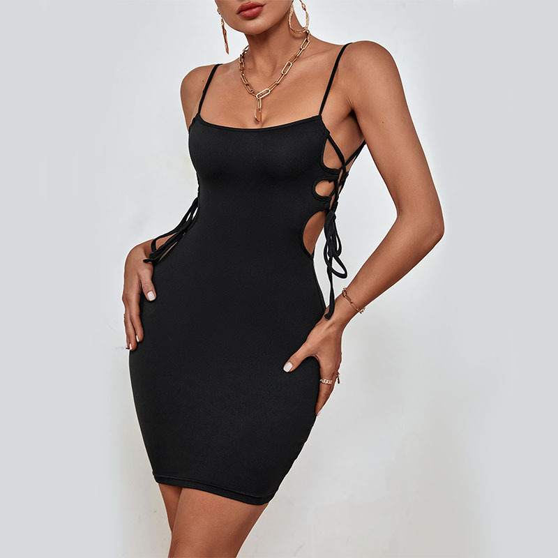 Sleeveless European style dress black strap dress for women