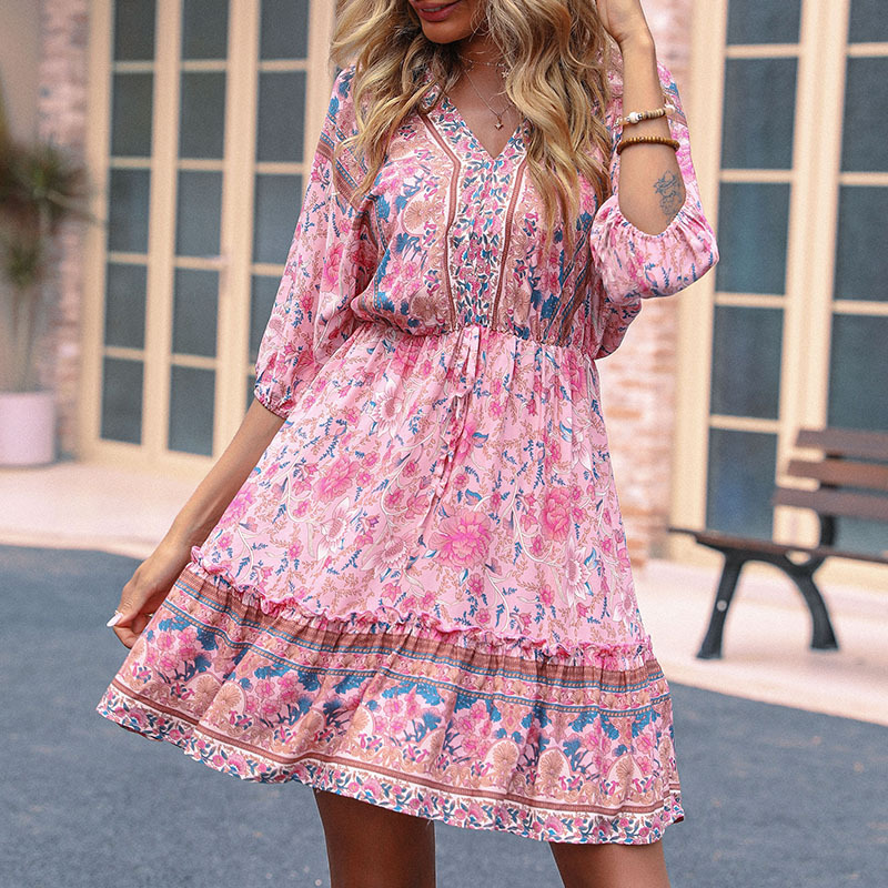 European style printing summer loose dress for women