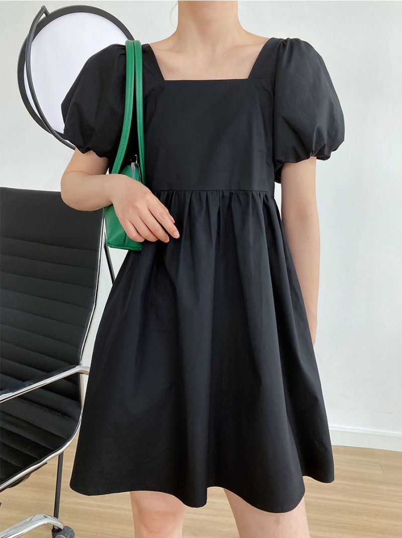 Slim temperament pinched waist square collar summer dress