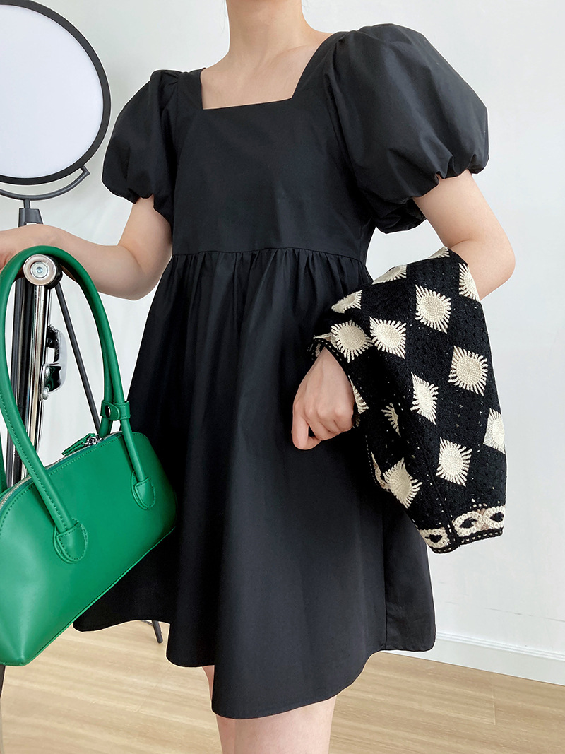 Slim temperament pinched waist square collar summer dress