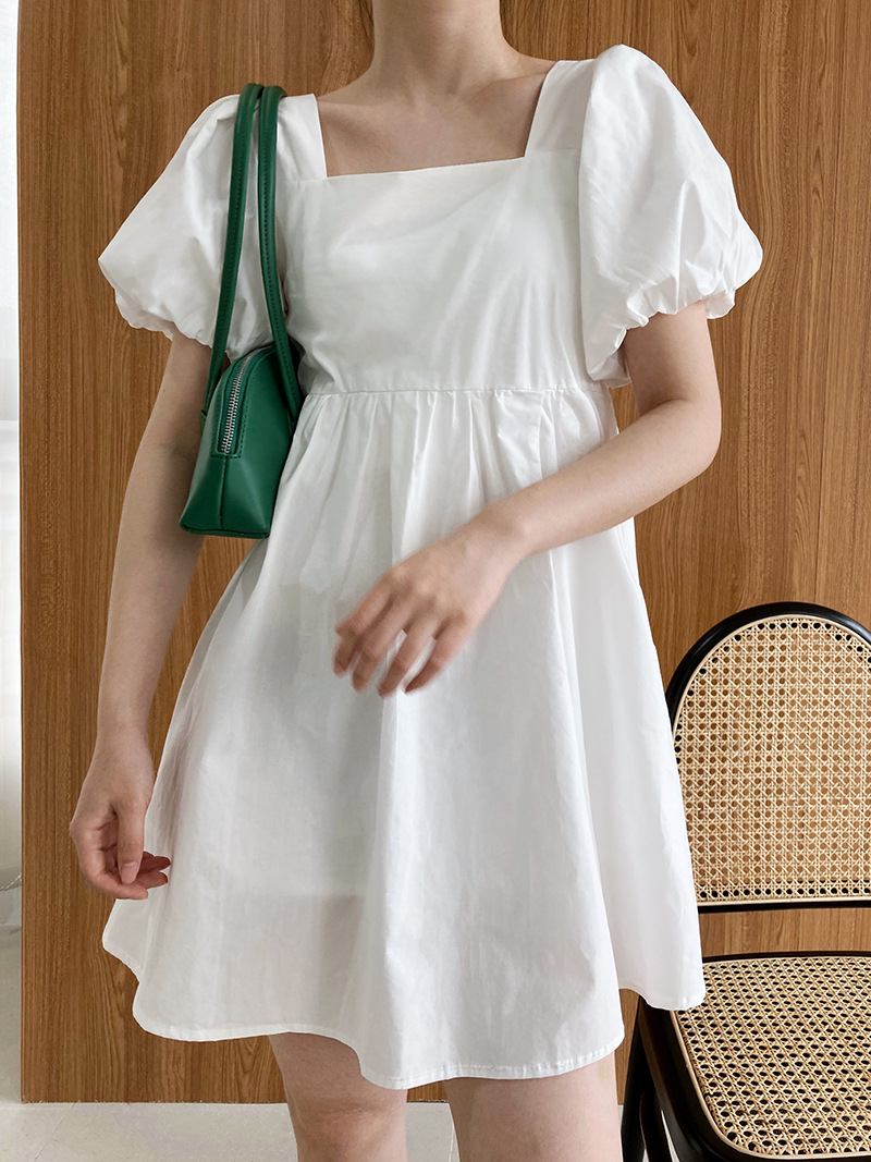 Slim temperament pinched waist square collar summer dress