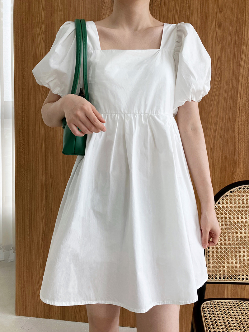 Slim temperament pinched waist square collar summer dress