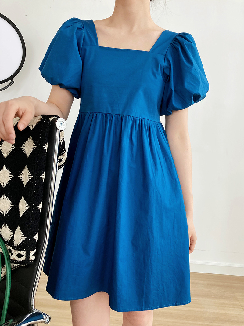 Slim temperament pinched waist square collar summer dress