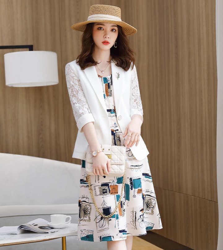 Lace short sleeve business suit short white coat for women