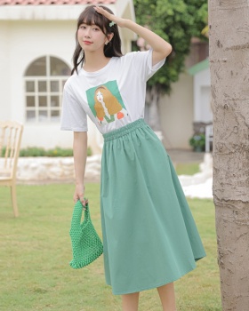 Printing green T-shirt pure cotton long skirt 2pcs set